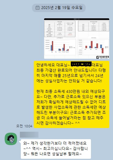 가결산 결과를 받은 고객: 생각한 것보다 더 적어졌네요